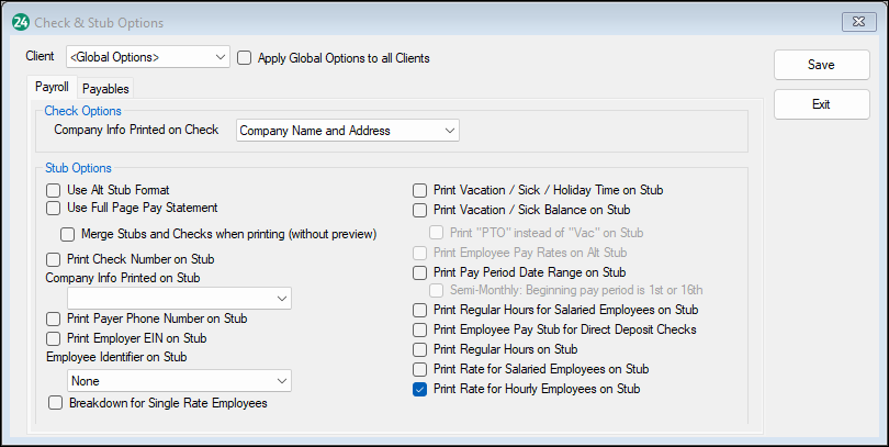 Payroll tab